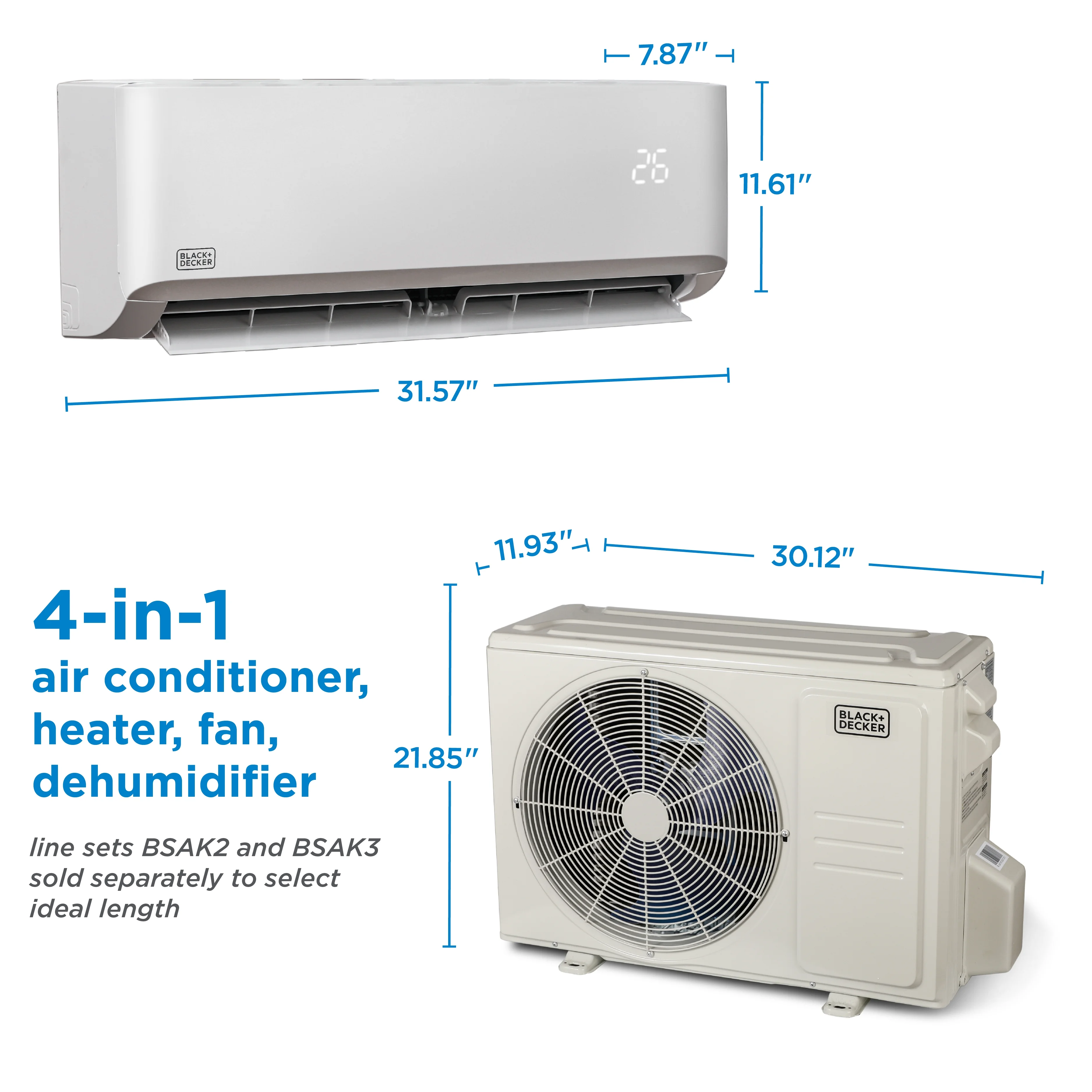 BLACK+DECKER 12,000 BTU Inverter Mini Split Air Conditioner with Heat Pump, Ductless Mini-Split Inverter Air Conditioner Cools & Heats Up To 550 Sq. Ft., Remote Control, 20.8 SEER, 115V, White