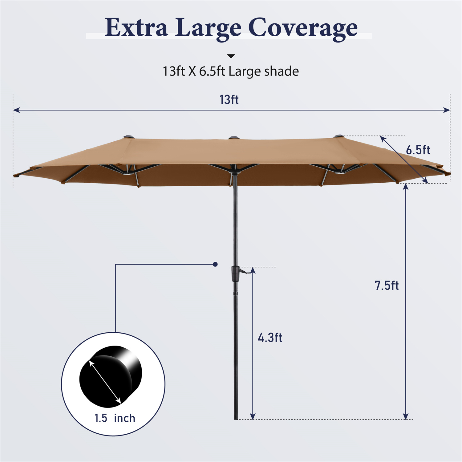 Summit Living 13 ft Large Patio Umbrella Double Sided Outdoor Market Umbrella Maillard Brown
