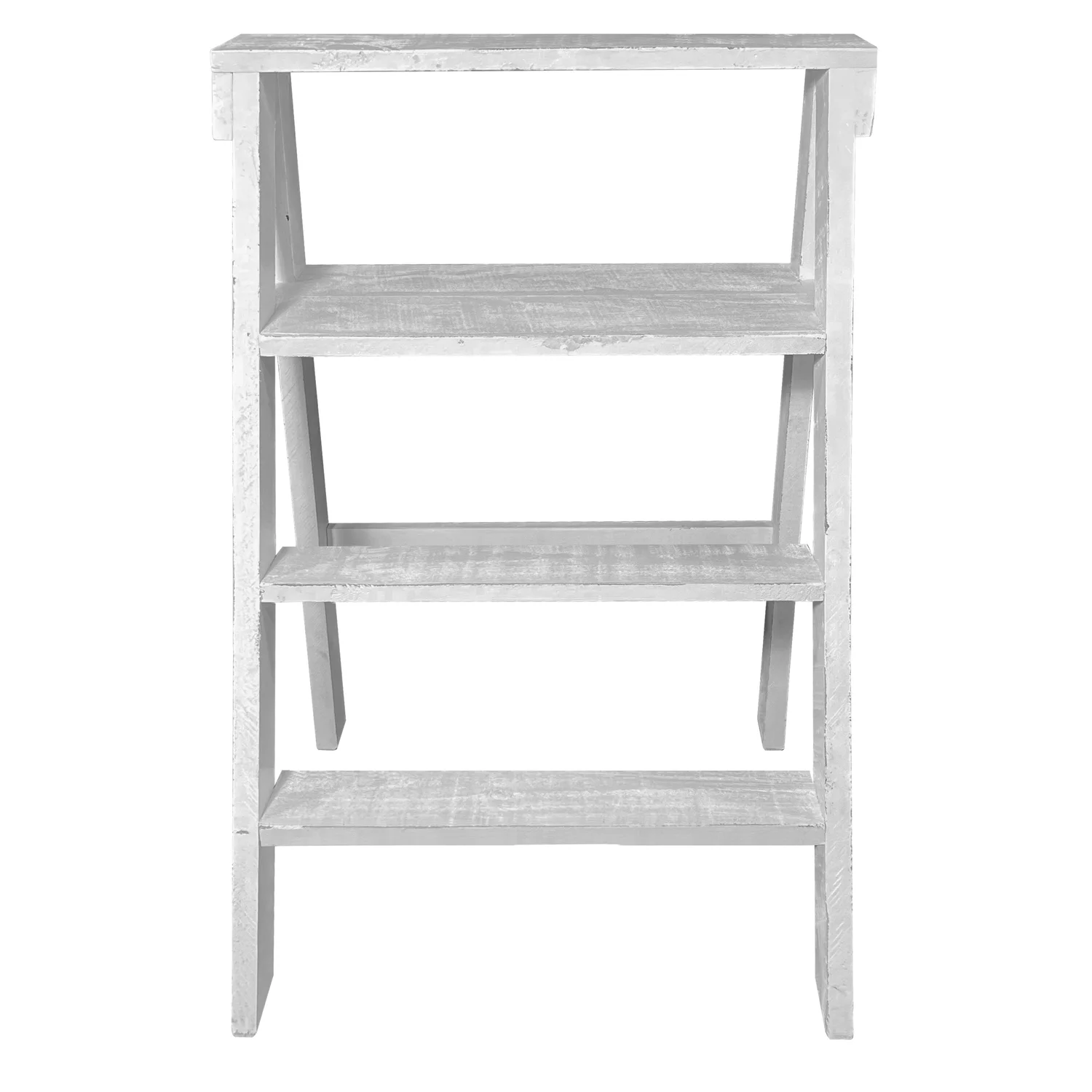 The Urban Port 27 Inch Wooden Ladder Bookshelf, 4 Tier Open Shelving, Weathered White