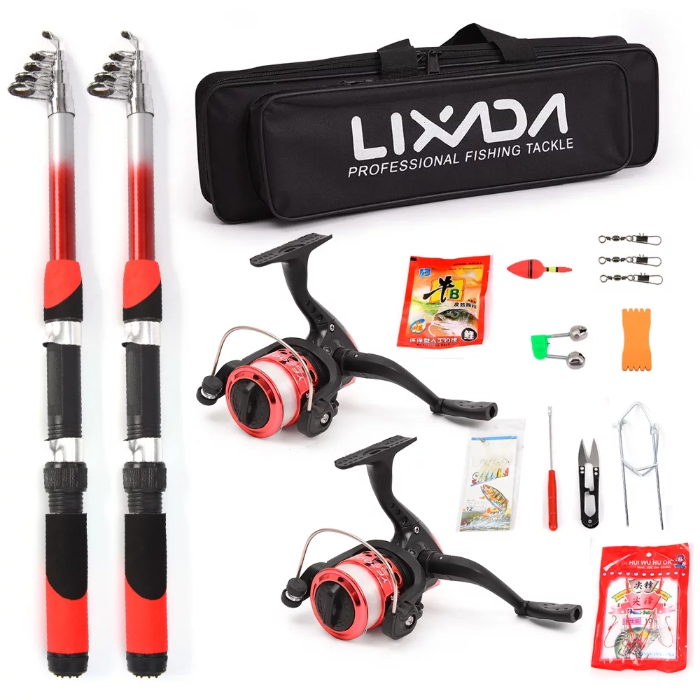 Lixada Telescopic Fishing Rod Reel Combo 2pcs 6.8FT Collapsible Fishing Pole Spinning Reel Lures Tackle Bag