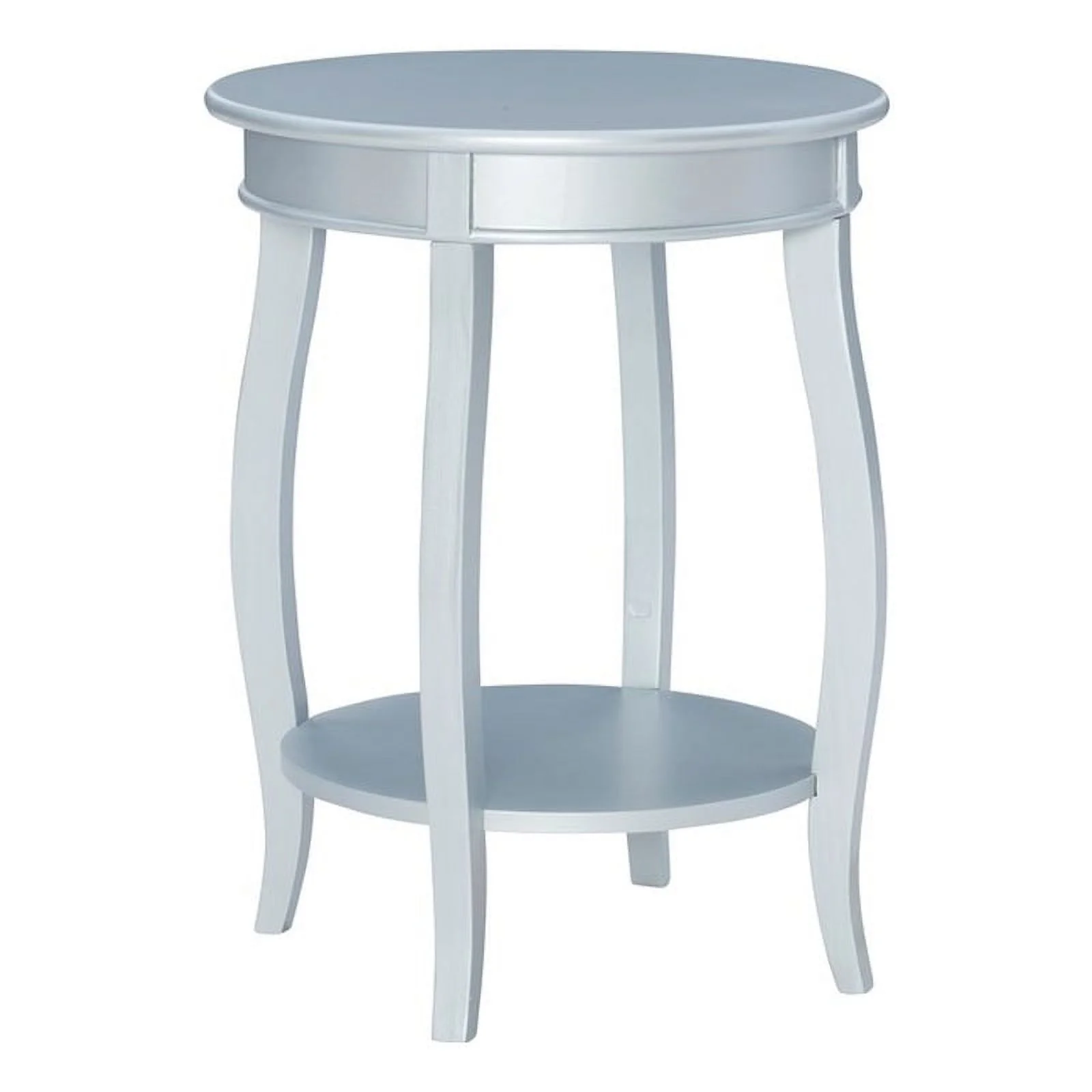 Bowery Hill Round Contemporary Wood End Table with Shelf in Silver