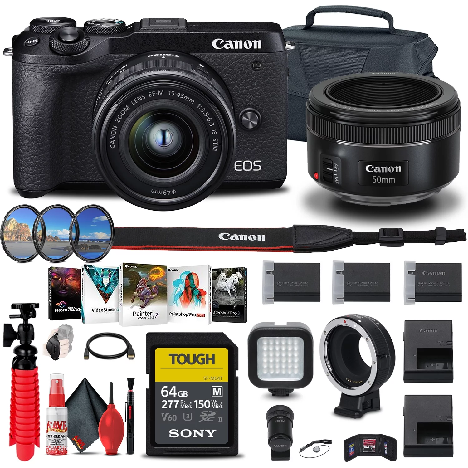 Canon EOS M6 Mark II Mirrorless Camera with 15-45mm Lens and EVF-DC2 + More