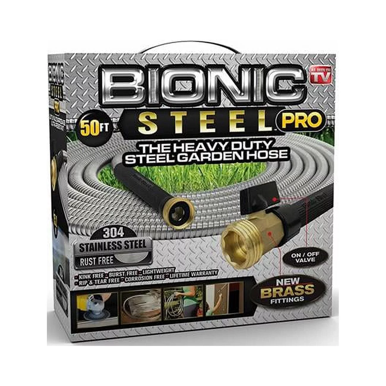 Bionic Steel  0.62 in. Dia. x 50 ft. Pro Heavy-Duty Stainless Steel Garden Hose, Silver