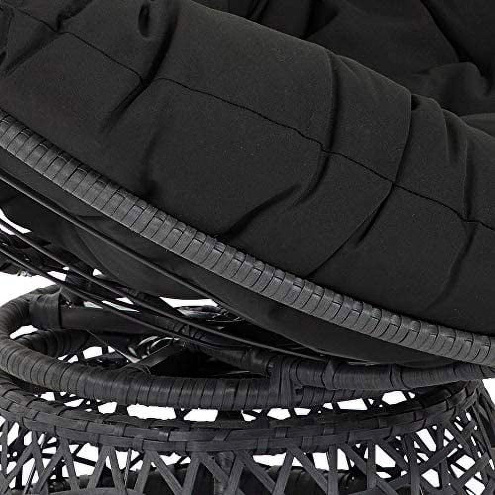 HYUN Wicker Papasan Chair with 360-Degree Swivel, Grey Frame with Black Cushion