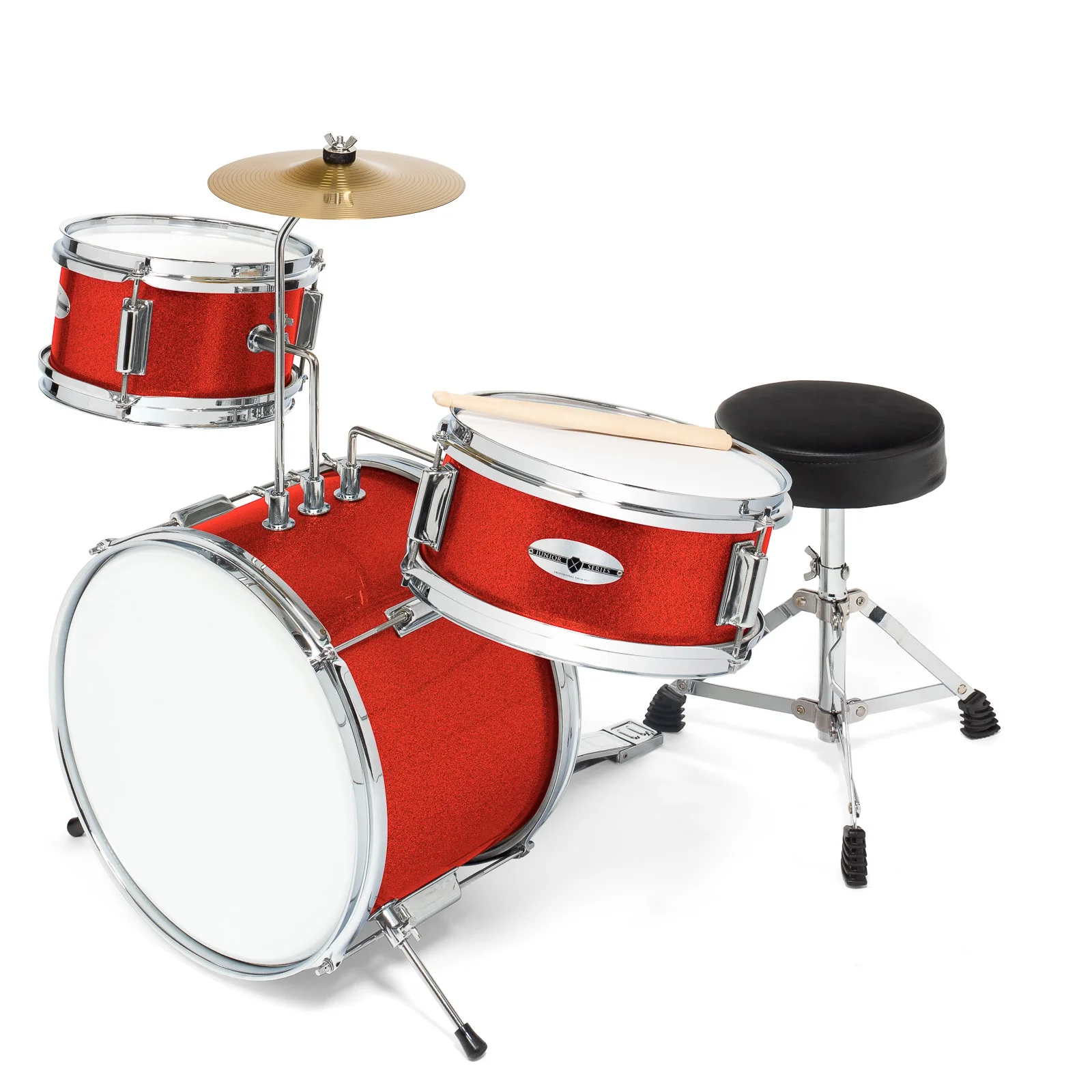 3-Piece Junior Drum Set - Mini Beginner Kit - Red