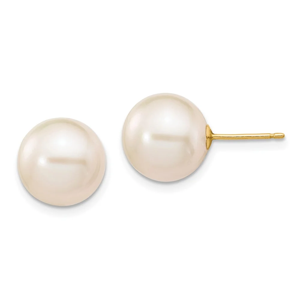 14k 10-11mm White Round Freshwater Cultured Pearl Stud Post Earrings QX100PW