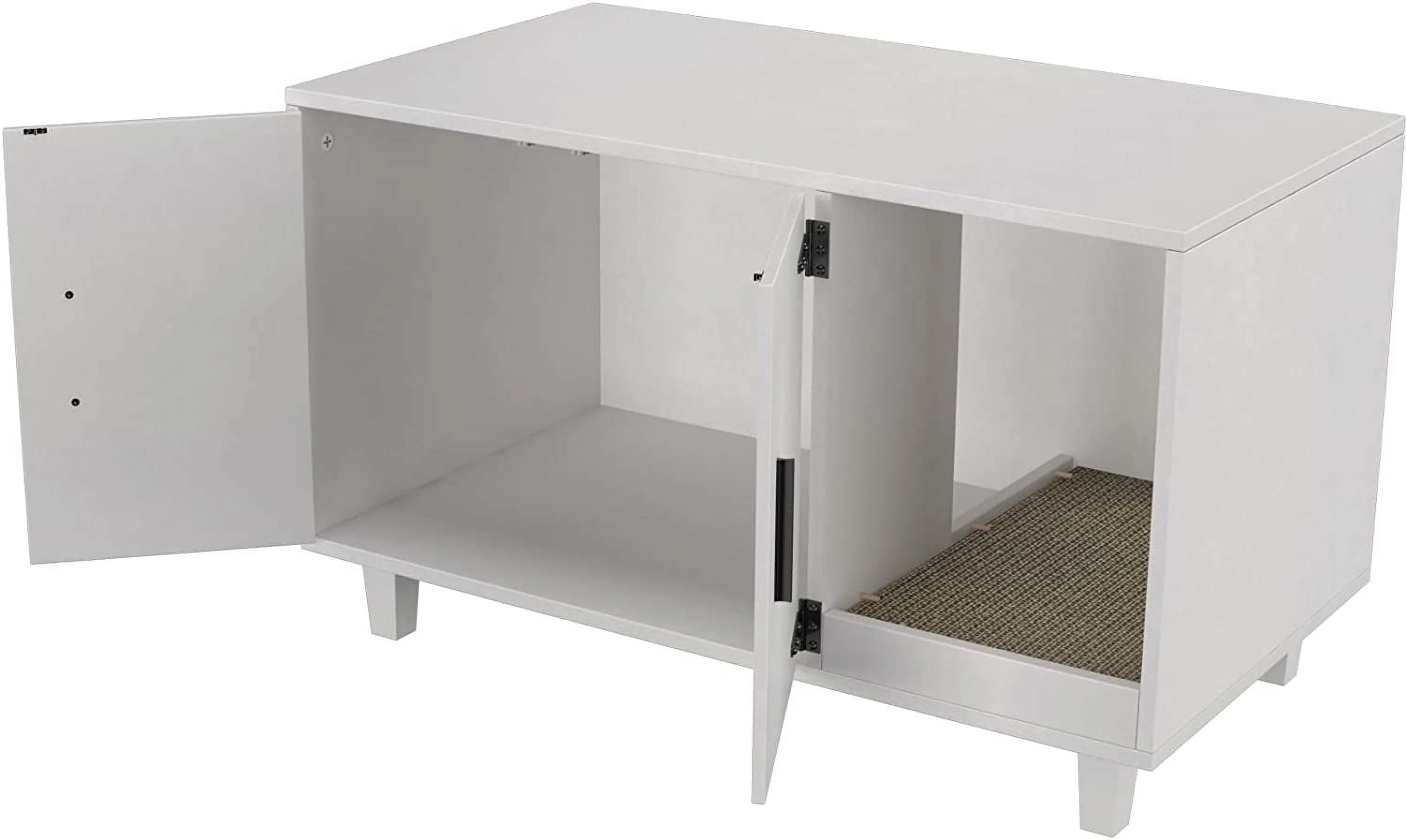 Modern Wood Pet Crate: Cat Washroom Hidden Litter Box Enclosure Furniture House, Nightstand with Scratch Pad, Stackable (White)