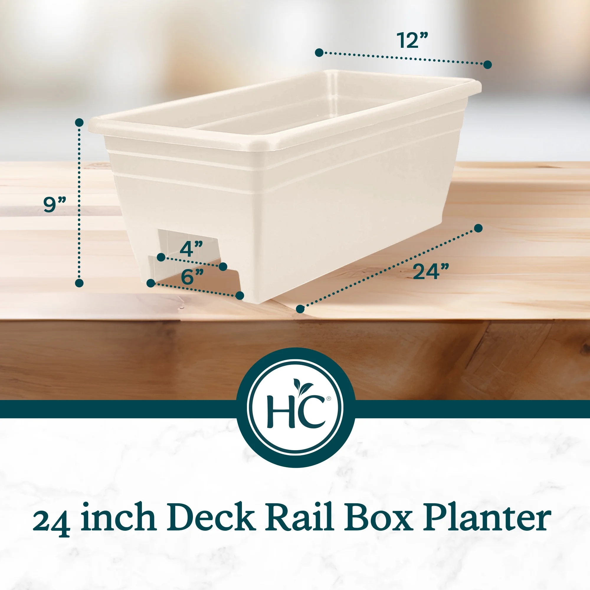 HC Companies 24 in Wide Heavy Duty Plastic Deck Rail Box, White (2 Pack)