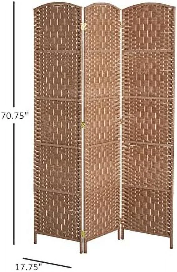 YPDCHB 6' Tall Wicker Weave 6 Panel Room Divider Privacy Screen - Brown