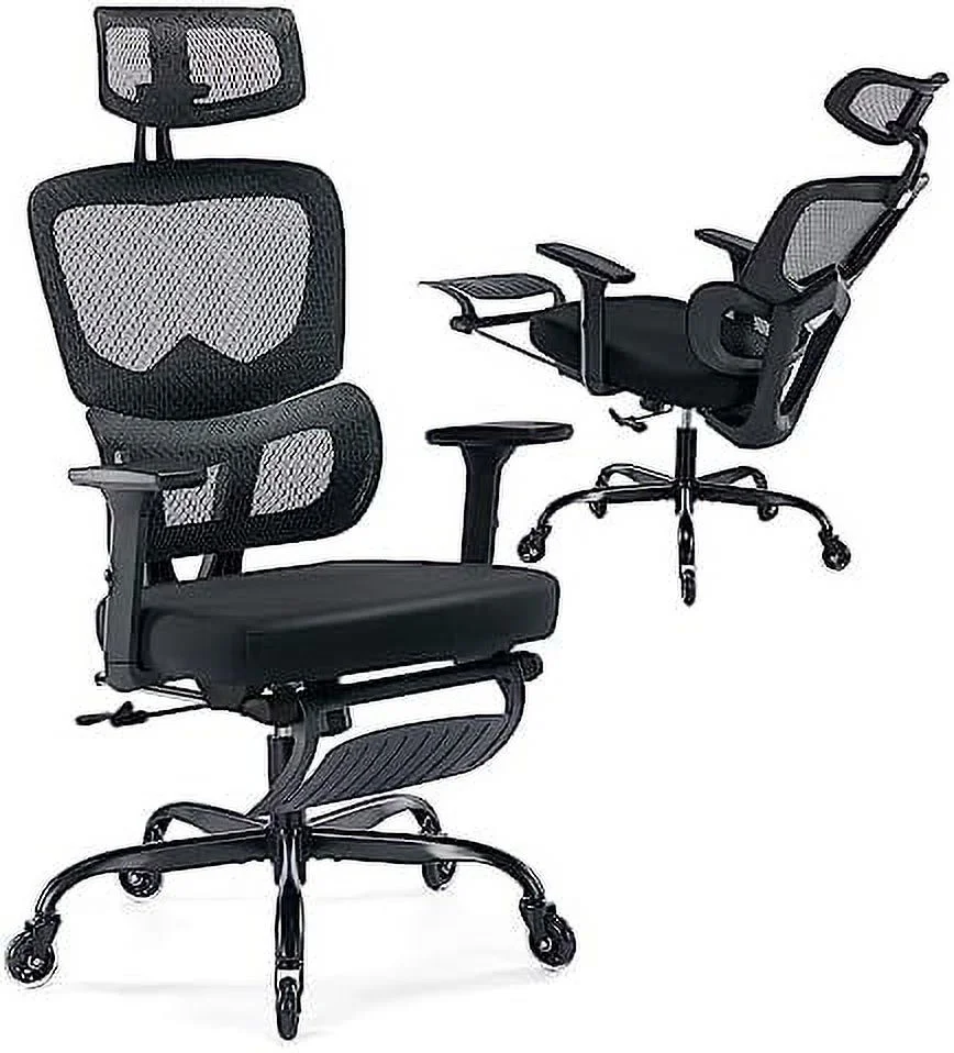 HYHBIBOOM Ergonomic Office Chair with Footrest Lumbar Support High Back Desk Chair Mesh Computer Chair with Adjustable 3D Armrest Breathable for Adults Reclining Chair (Black)