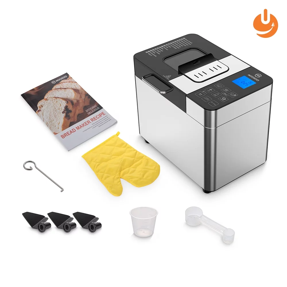 18-in-1 Bread Machine, Moosoo 2LB Bread Maker, Stainless Steel Breadmaker, Touchscreen, Time Delay & Keep Warm