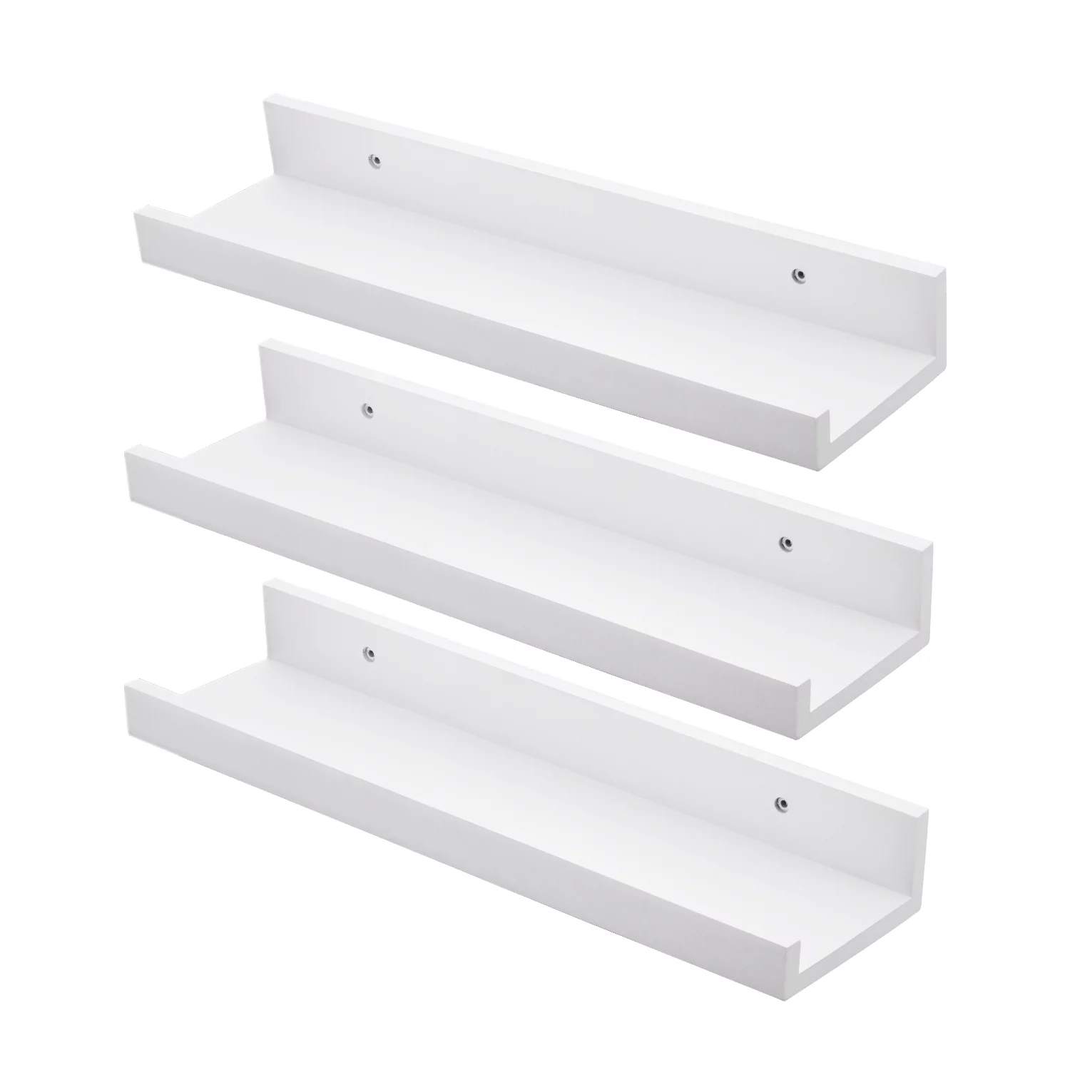 16 Inch Floating Nursery Book Shelves White,Wall Book Shelves for Farmhouse,Bathroom Décor,Kitchen Spice Rack,or Book Shelf Organizer for Home Décor,Set of 3 Different Sizes