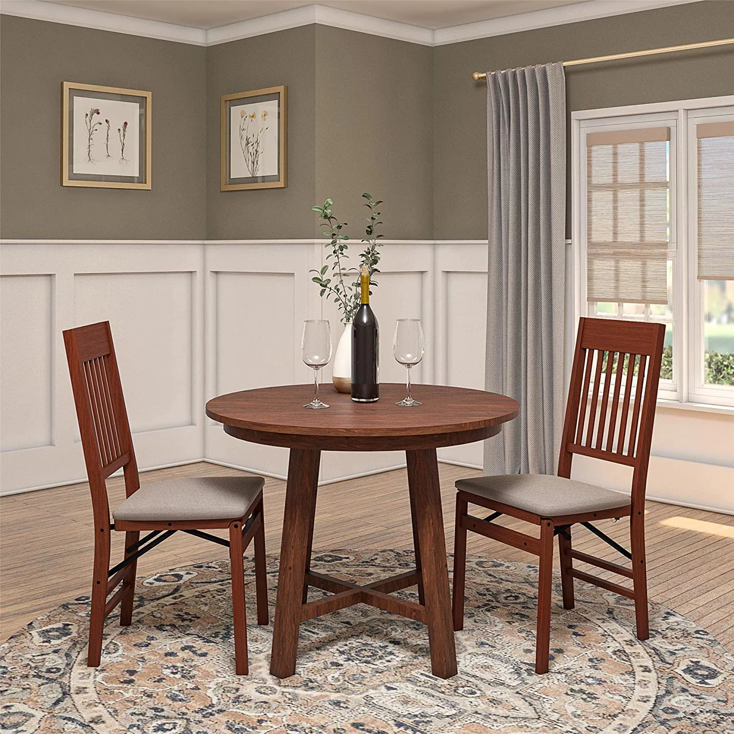 YANPO Contoured Back Wood Folding Chair, 2-Pack, Walnut