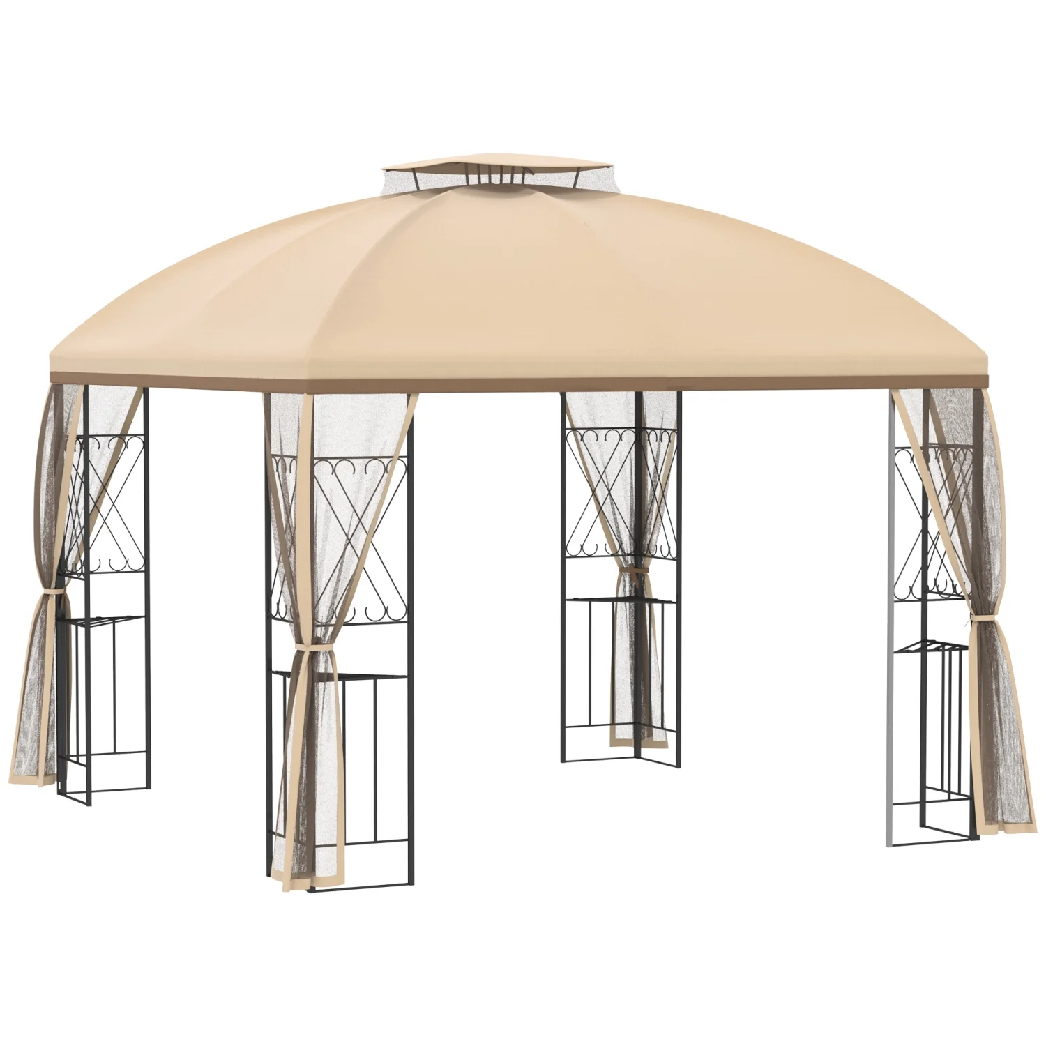 YLtoohoom 10‘ x 10‘ Patio Gazebo with Corner Shelves  Double Roof Outdoor Gazebo Canopy Shelter with Removable Mesh Netting  for Garden  Lawn  Backyard and Deck  Beige