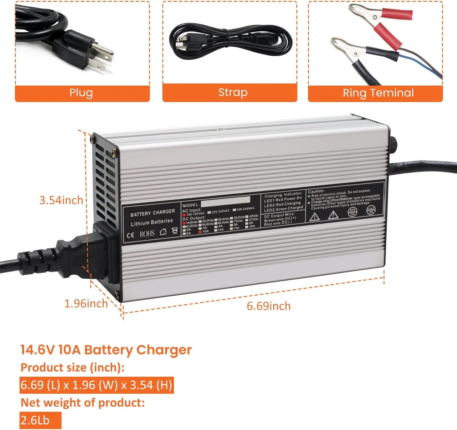 CHINS 12V 10A Lithium Battery Charger 0V Charging Function 14.6V 10A LiFePO4 Battery Charger