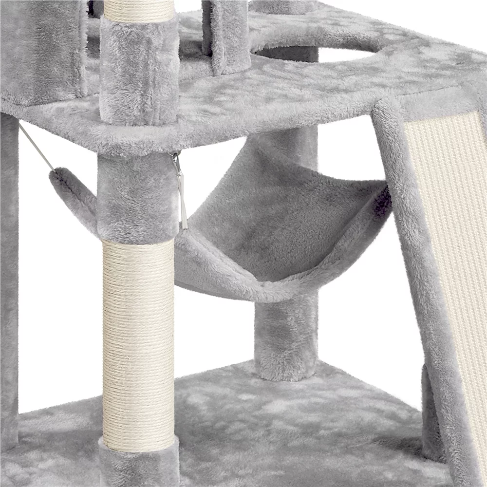 Easyfashion 60.5-inch Tall Cat Tree Cat Tower with Condo, Light Gray