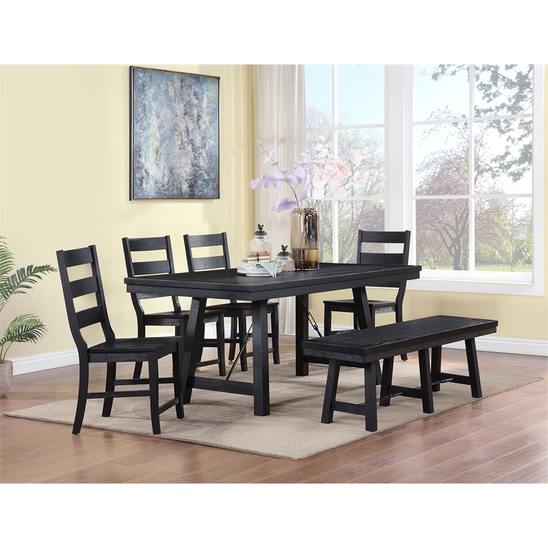 Pemberly Row Modern Wood Rectangular Trestle Dining Table in Black