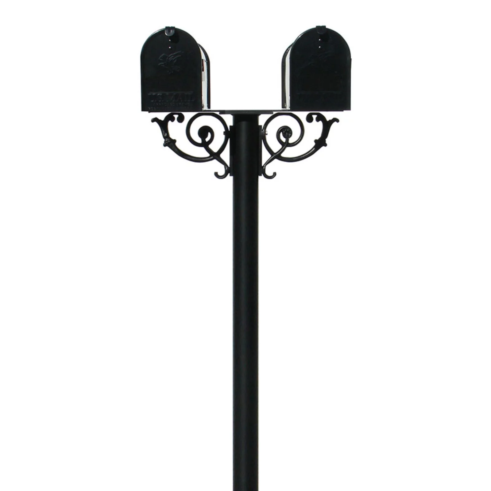 QualArc  The Hanford Twin Mailbox Post System with Scroll Supports - Black - 69 x 22 x 19 in.