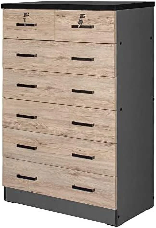 HOOMHIBIU Cindy 7 Drawer Chest Wooden Dresser with Lock in Black