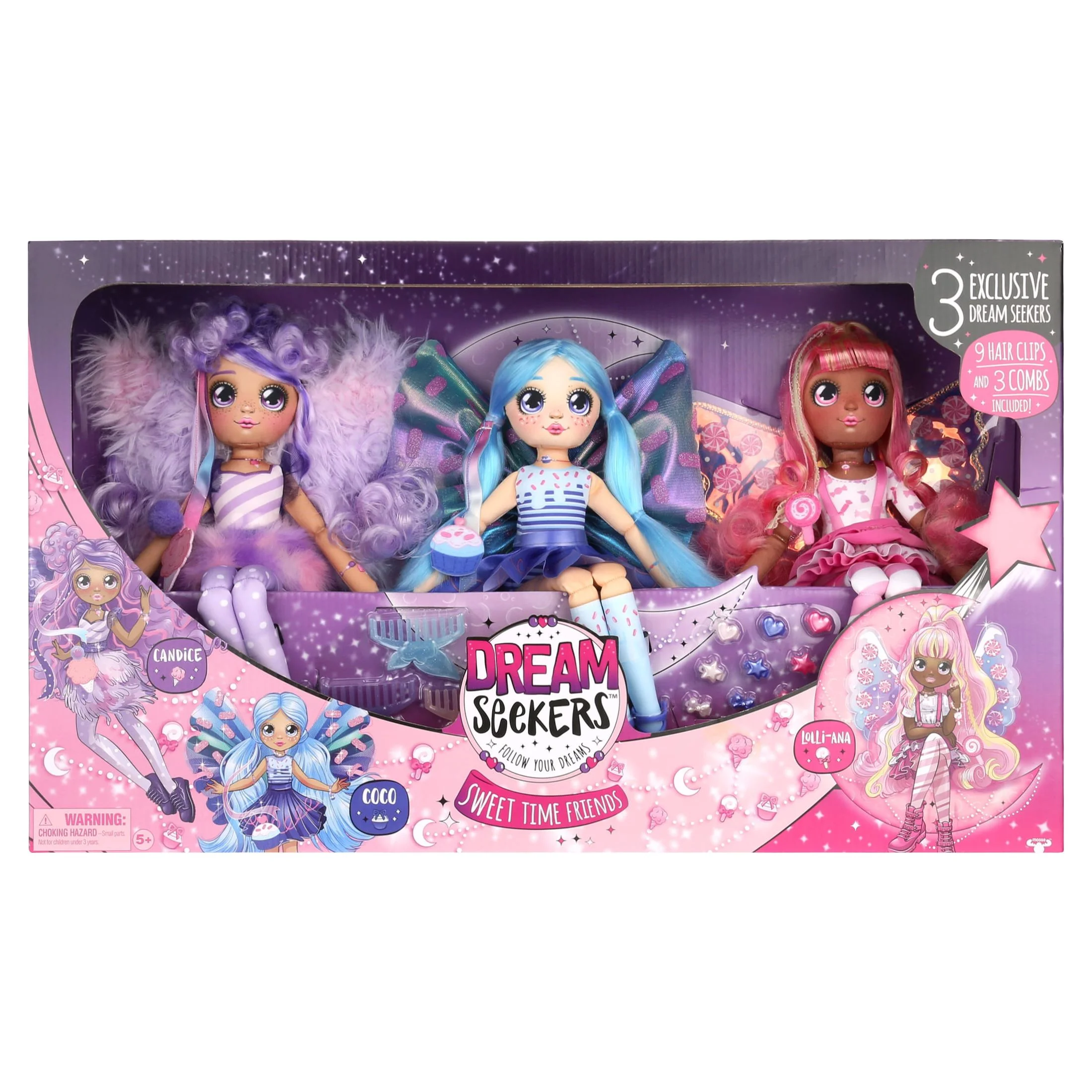 Dream Seeker Magical Fairy Fashion Doll 3 Pack, Candice, Lolli-Ana and Coco, Girls 5+