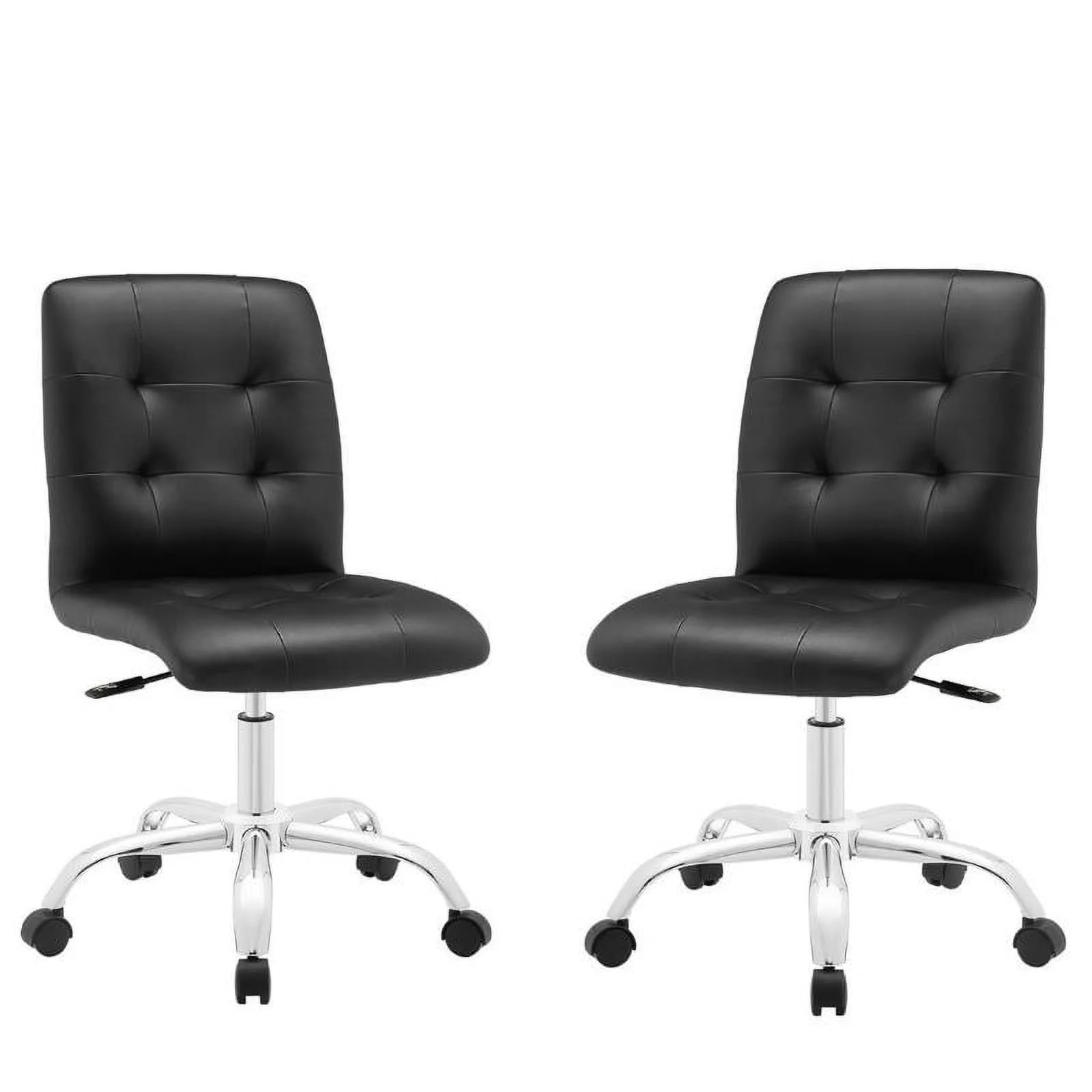 Home Square Faux Leather Mid Back Swivel Office Chair in Black ( Set of 2 )