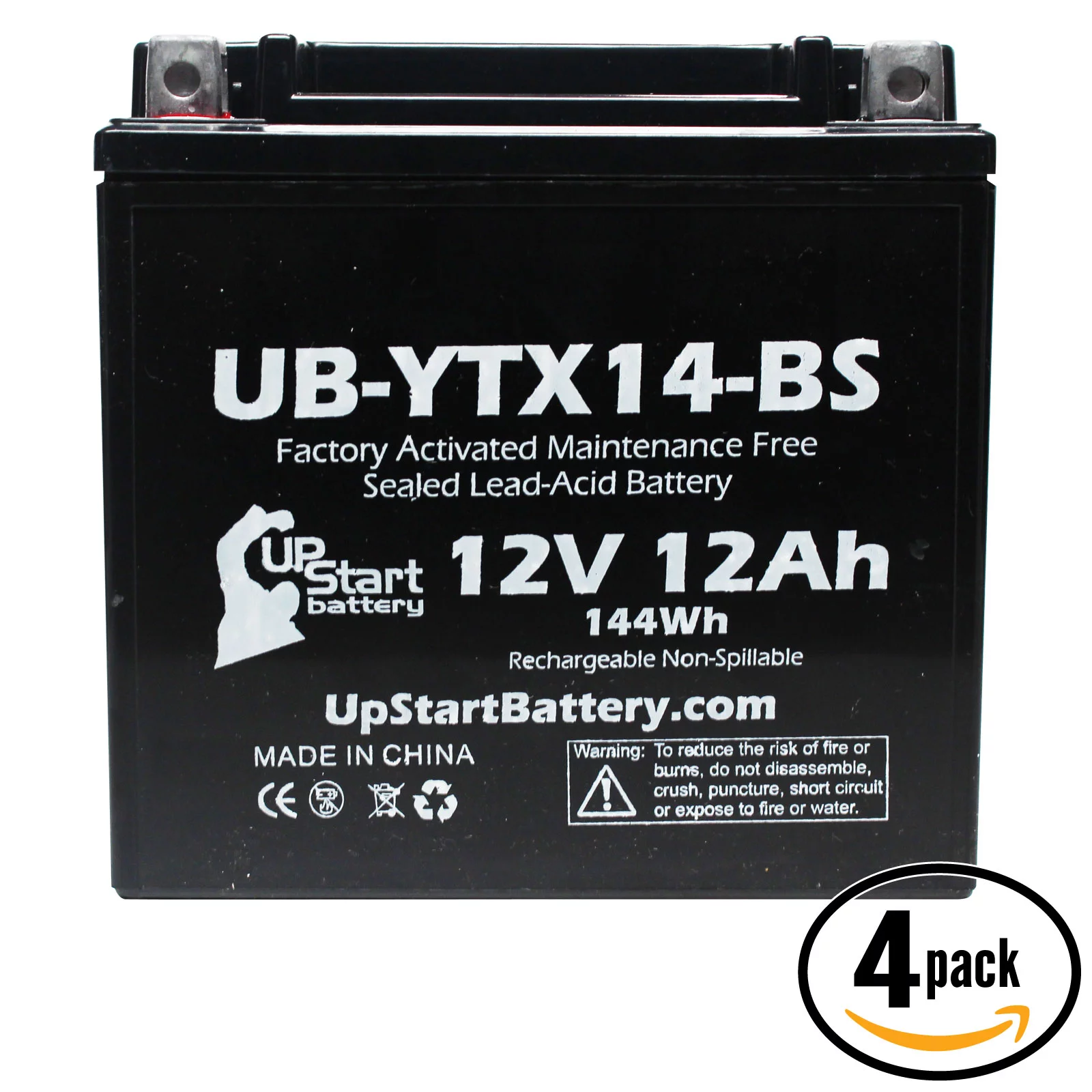 4-Pack UpStart Battery Replacement 2000 Triumph Sprint ST 955 CC Factory Activated, Maintenance Free, Motorcycle Battery - 12V, 12AH, UB-YTX14-BS