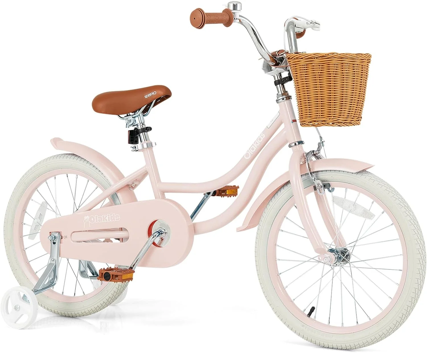 OLAKIDS Kids Bike, 14 16 18 Inch Toddlers Bike with Removable Training Wheels and Rattan Basket, Safety Bell, Adjustable Seat and Handlebar, Children's Bicycle for Girls Boys Age 3-8