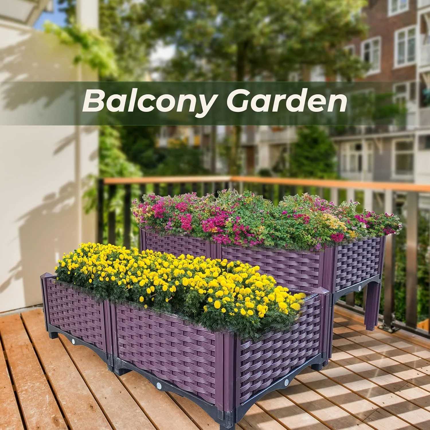 Self-Watering Garden Bed Kit - Rattan Pattern (simulated) - 15.44 - Grow stylishly with our innovative self-watering kit!