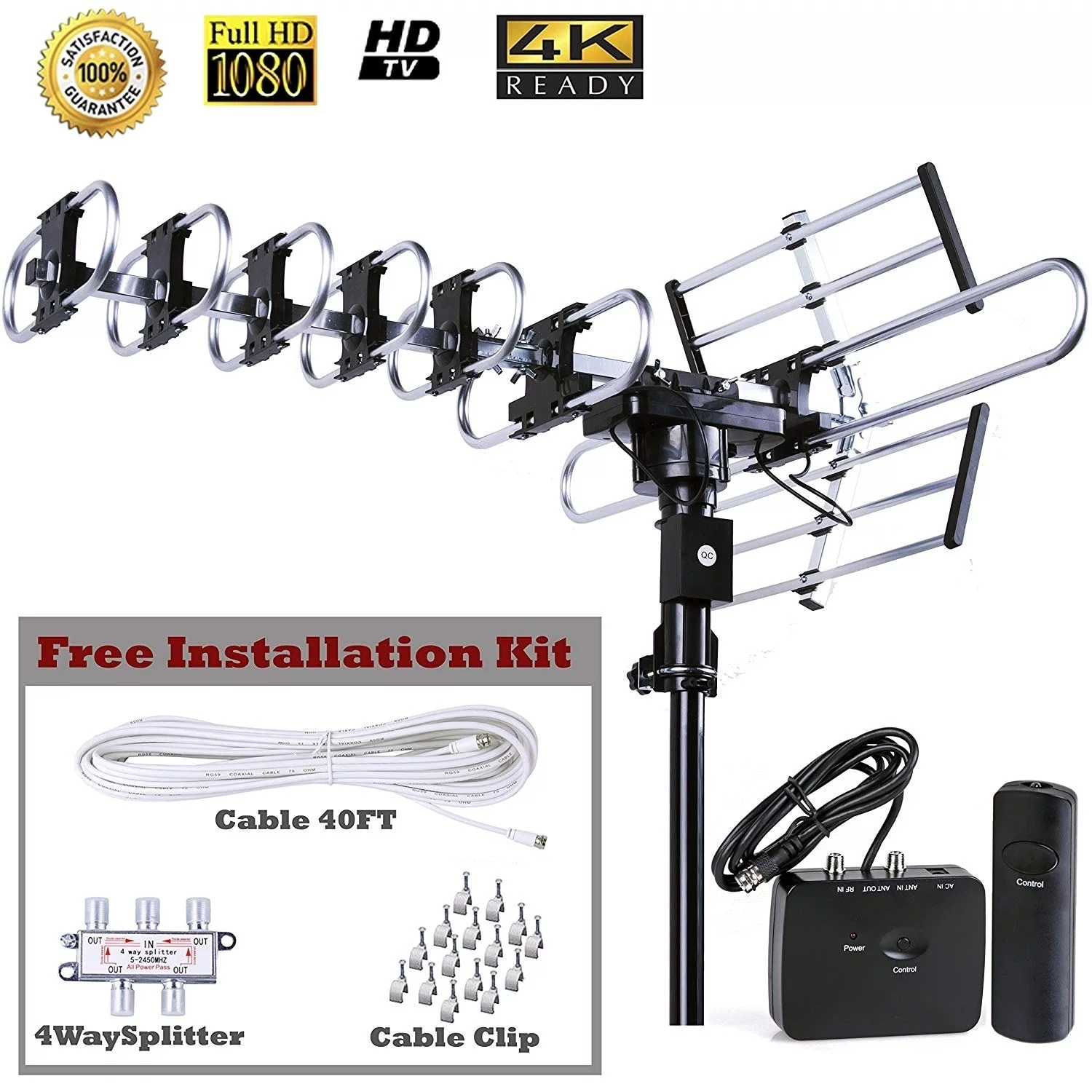 Five Star FiveStar Outdoor HDTV Antenna Up to 200 Miles Long Range with 360 Degree Rotation, Remote Control Plus Installation Kit