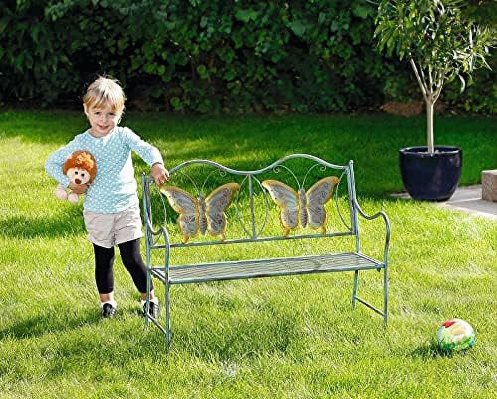 Children's Metal Bench | Plant Stand | Garden Décor for Outdoor Yard Garden - Decorative Kids Park Bench with Butterflies (32