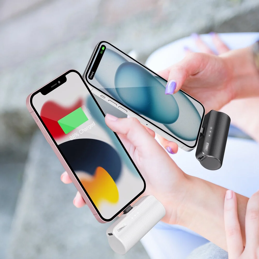 iWALK Portable Charger with Built in Plug, 3350mAh Tiny Power Bank Small Battery Pack Compatible with iPhone 14/14 Pro/13/13 Pro/12/12 Pro/11/XR/XS/X/8/7/6,AirPods,(2pack,Black and White)