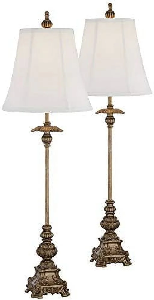 JYHOME Juliette Traditional French Country Buffet Table Lamps 36.5" Tall  Glam Luxury Style Gold Candlestick Black Fabric Bell Shade for Living Room House Home Entryway