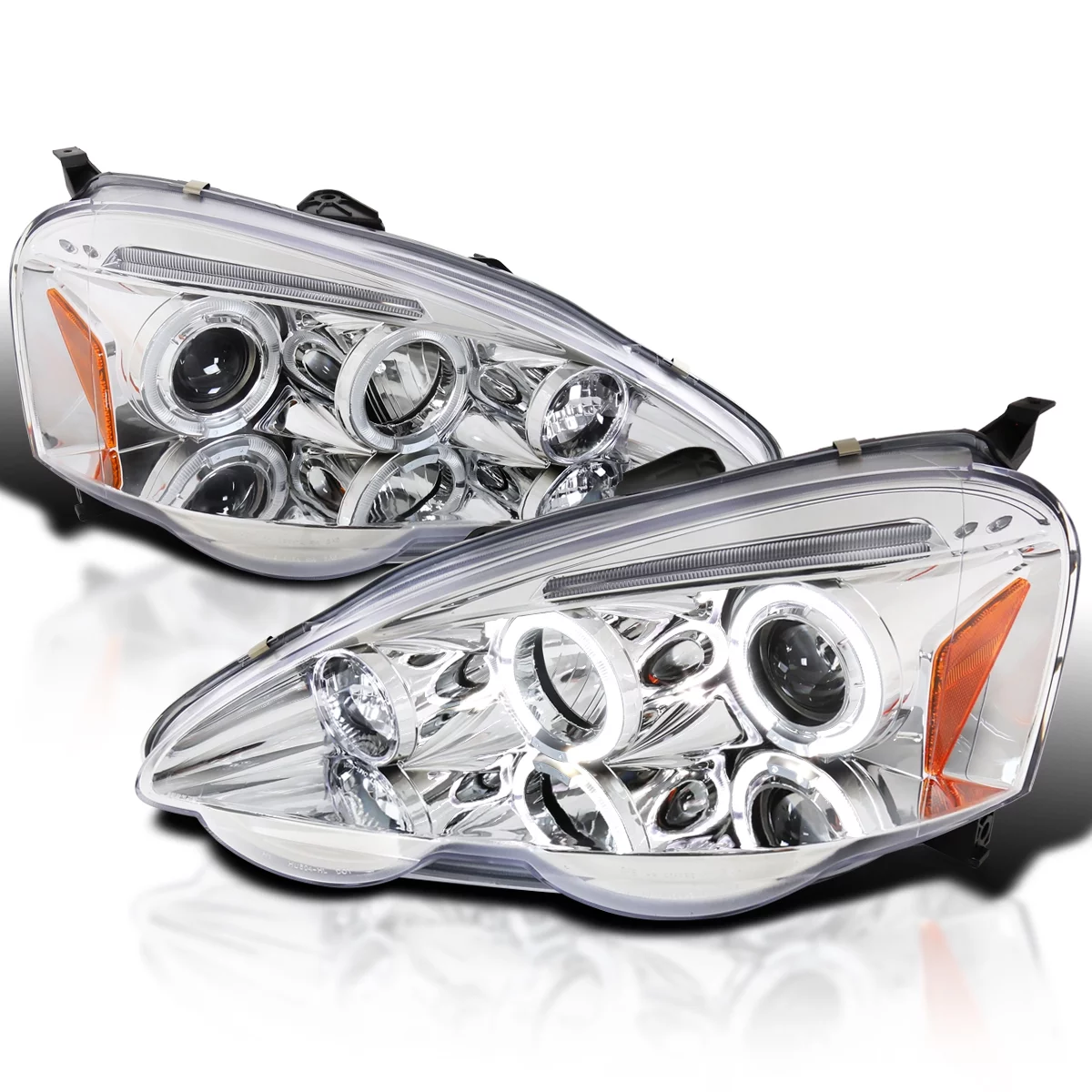 Spec-D Tuning Jdm Halo Chrome Housing Clear Lens Projector Headlights Compatible with 2002-2004 Acura RSX Left + Right Pair Headlamps Assembly