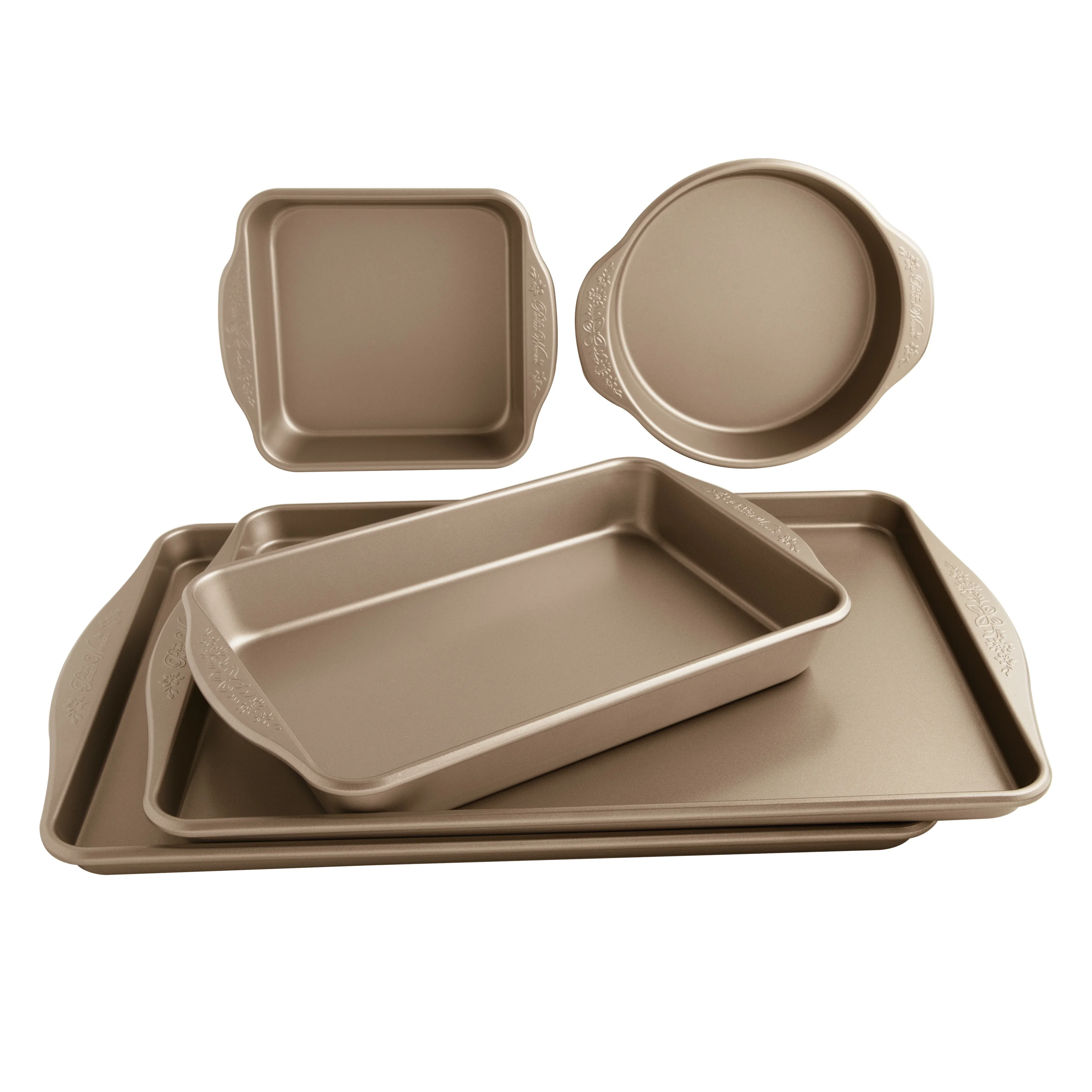 The Pioneer Woman 4-Piece Nonstick Metal Bakeware Bundle, 9” Round, 9x13, 8” Square, and Large Cookie Sheet