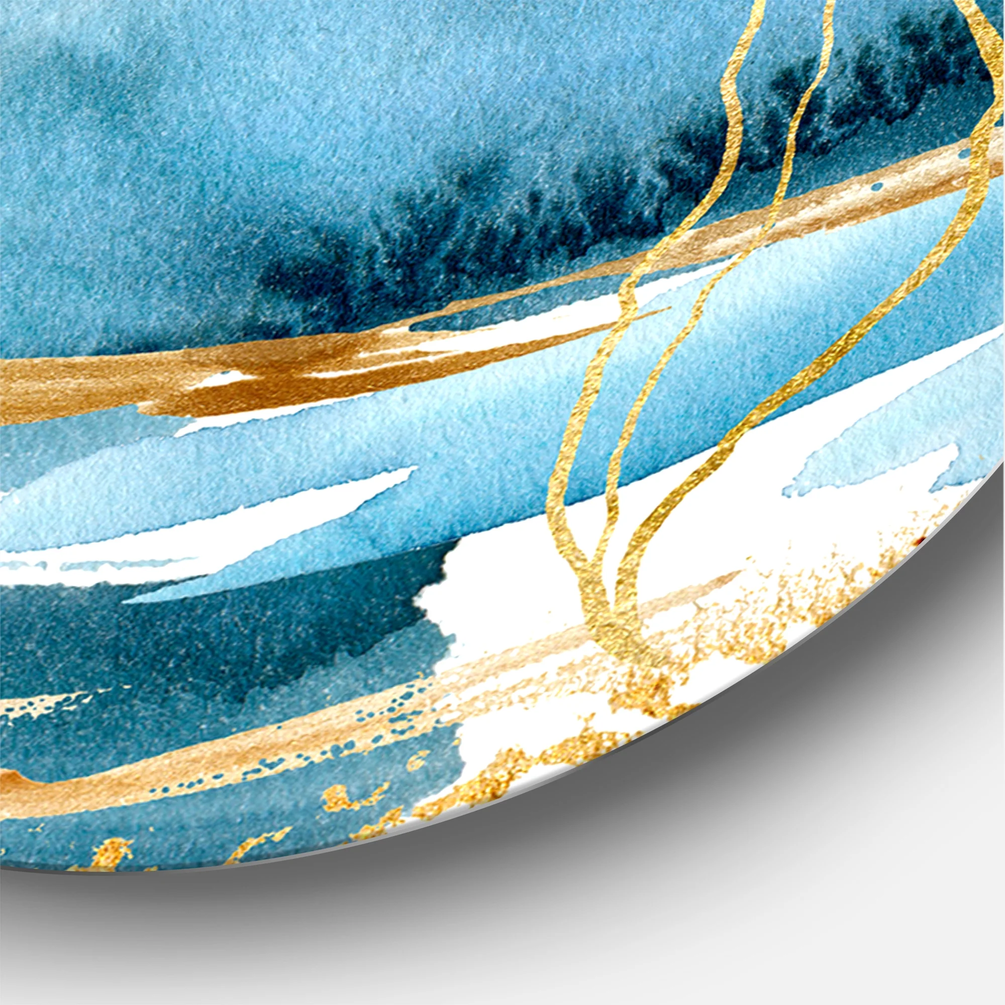 Designart 'Abstract Golden Laminaria Branch & Leaves' Traditional Circle Metal Wall Art 36x36 - Disc of 36