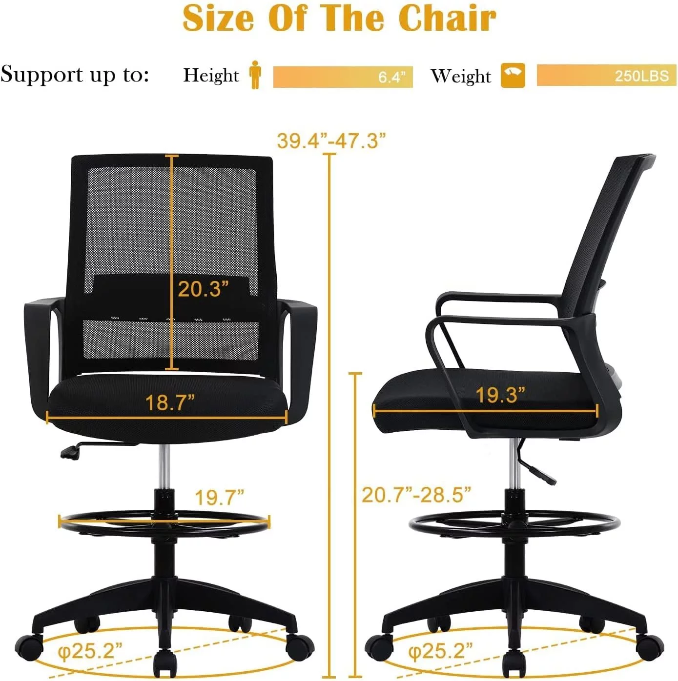 Drafting Chair Office Chair Mesh Computer Chair Swivel Task Desk Chair
