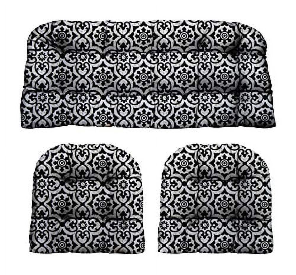 RSH DECOR Indoor Outdoor 3 Piece Tufted Wicker Settee and Chair Cushion Set, All Weather, Water & Fade Resistant Polyester Fabric, 1 Loveseat Cushion 41”x19” & 2 U-Shape Chair Cushion 19”x19”