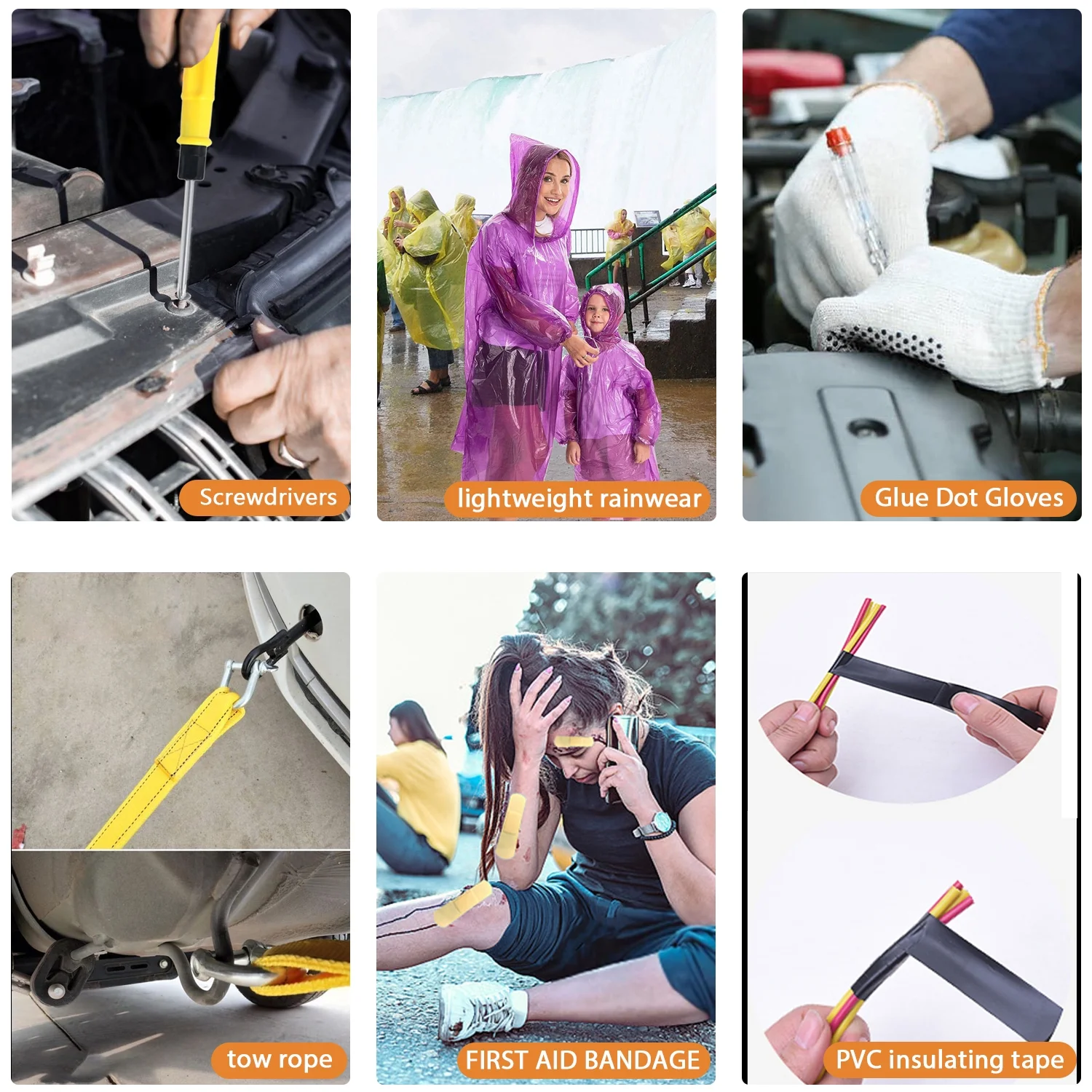 YILAIRIOU Car Roadside Emergency Kit, with Jumper Cables Automotive Kit,Car Safety Roadside Assistance Kit Headlamp,Tow Straps,Screwdrivers, Rainwear, Gloves.Red