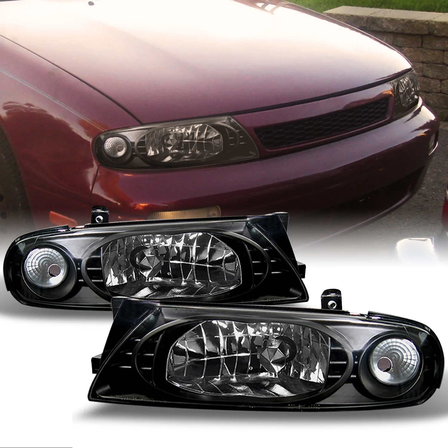 AKKON - For 1993-1997 Nissan Altima GLE Gxe Se Xe JDM Black Crystal Headlights Front Lamps Pair Set