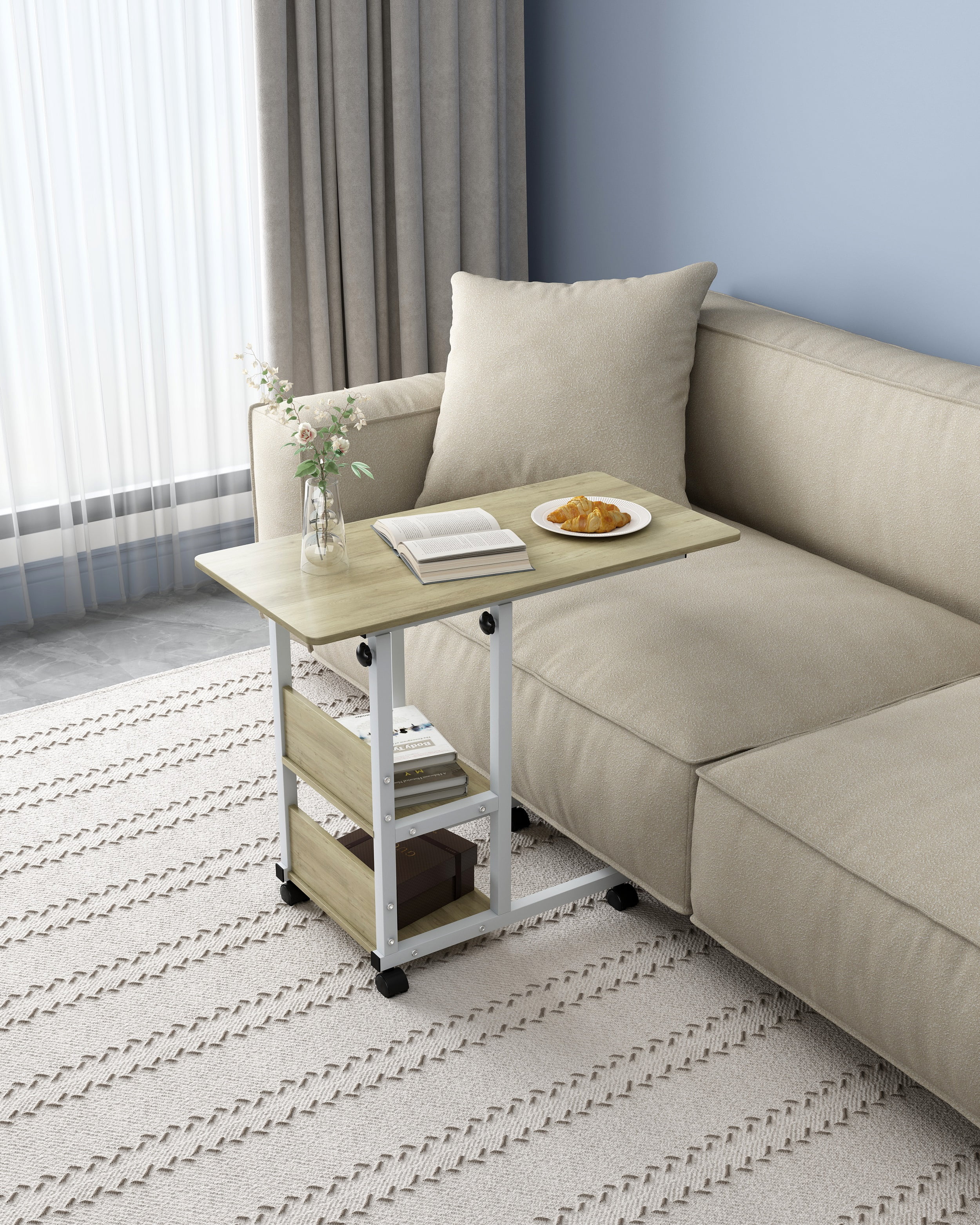 C-Shaped End Table with Adjustable Height, Side Table for Bed, Sofa and Couch Stylish Design for Small Spaces(Espresso)