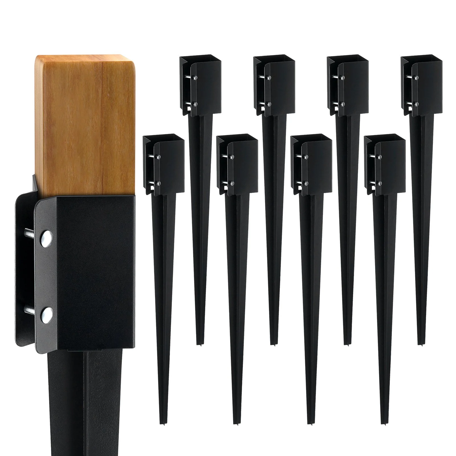 VEVOR Fence Post Anchor Ground Spike - 8 Pack, 36x4x4 Inches, Black Powder-Coated Metal, Fits 3.5x3.5 Inch Posts - Ideal for Mailbox, Deck, Garden Railing