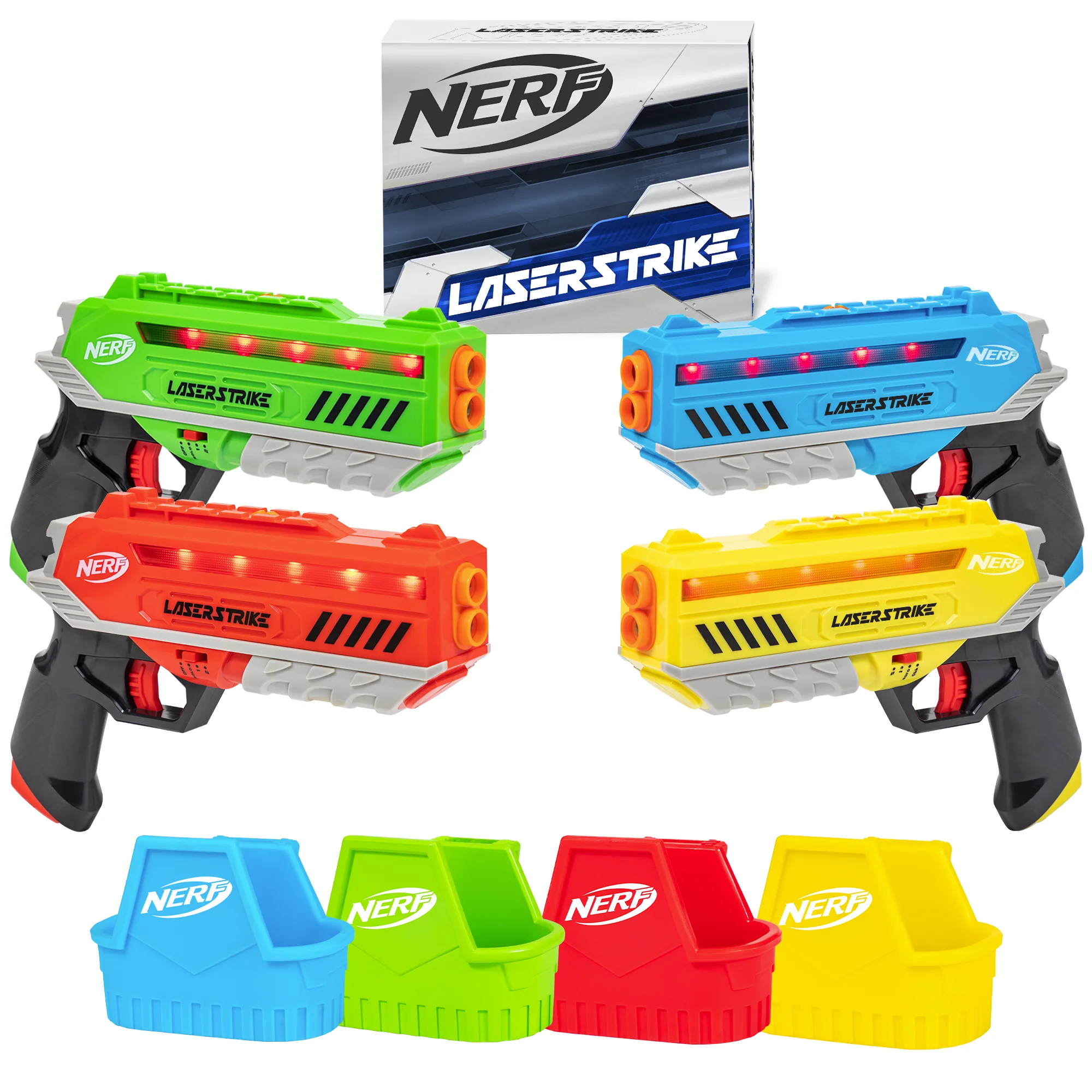 NERF Laser Strike 4 Player Laser Tag Game Pack Complete with 4 300ft Range Blasters & 4 Holsters