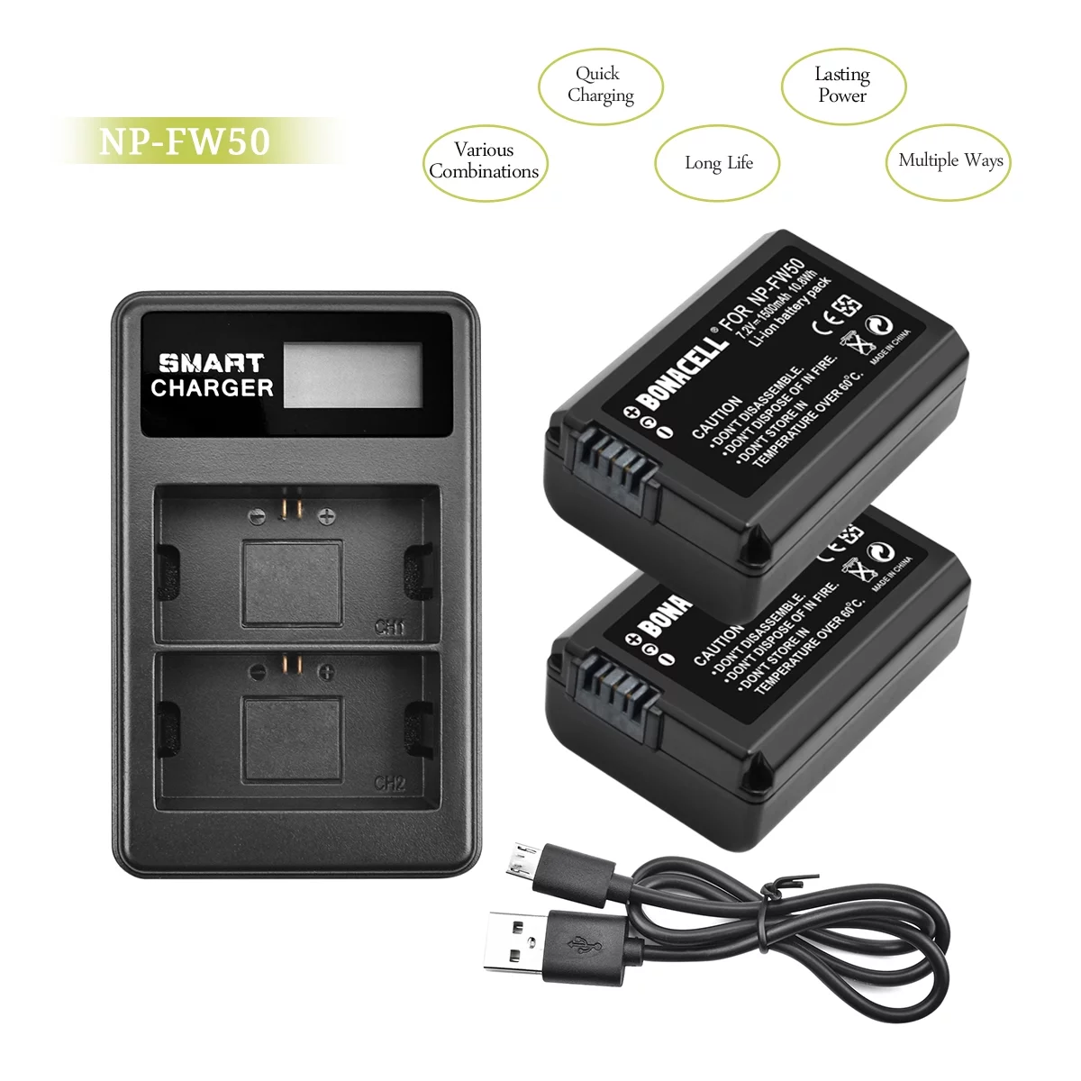 Powtree 2-Pack 7.2V 1500mAh NP-FW50 Batteries and Dual Charger Compatible with Sony DSC-RX10 II, III, IV Alpha 7 a7 A7 II a7R A7s II a3000 a5000 a6000 A6100 a6300