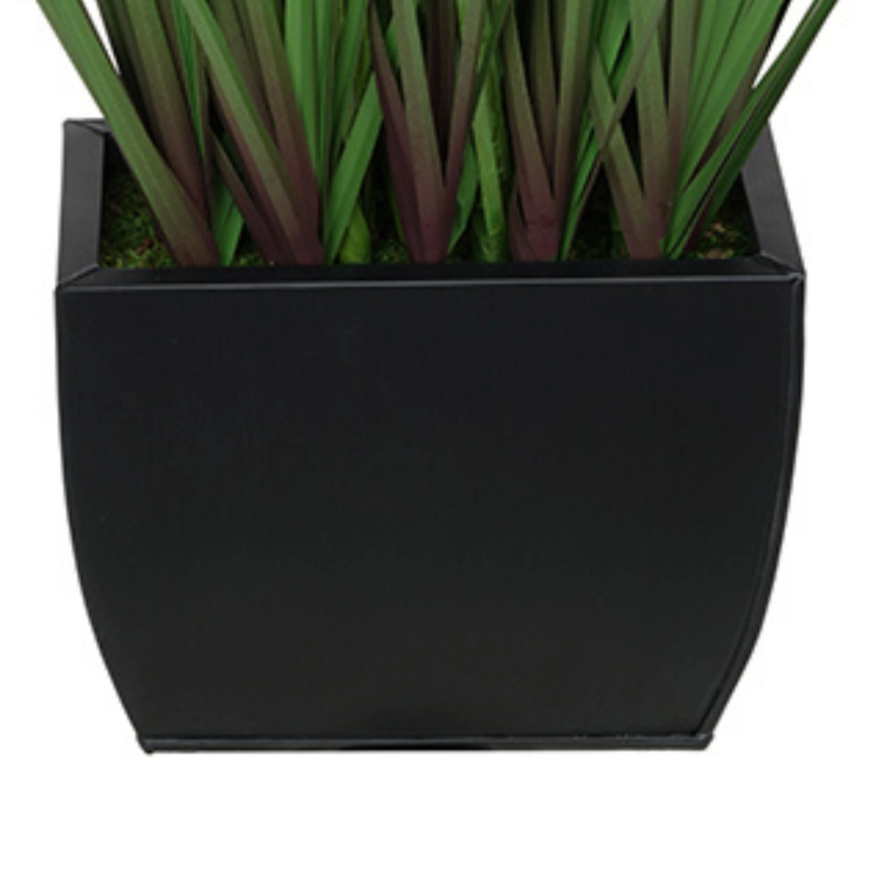 Faux PVC Grass in Small Rectangle Zinc Vase Matte Brown