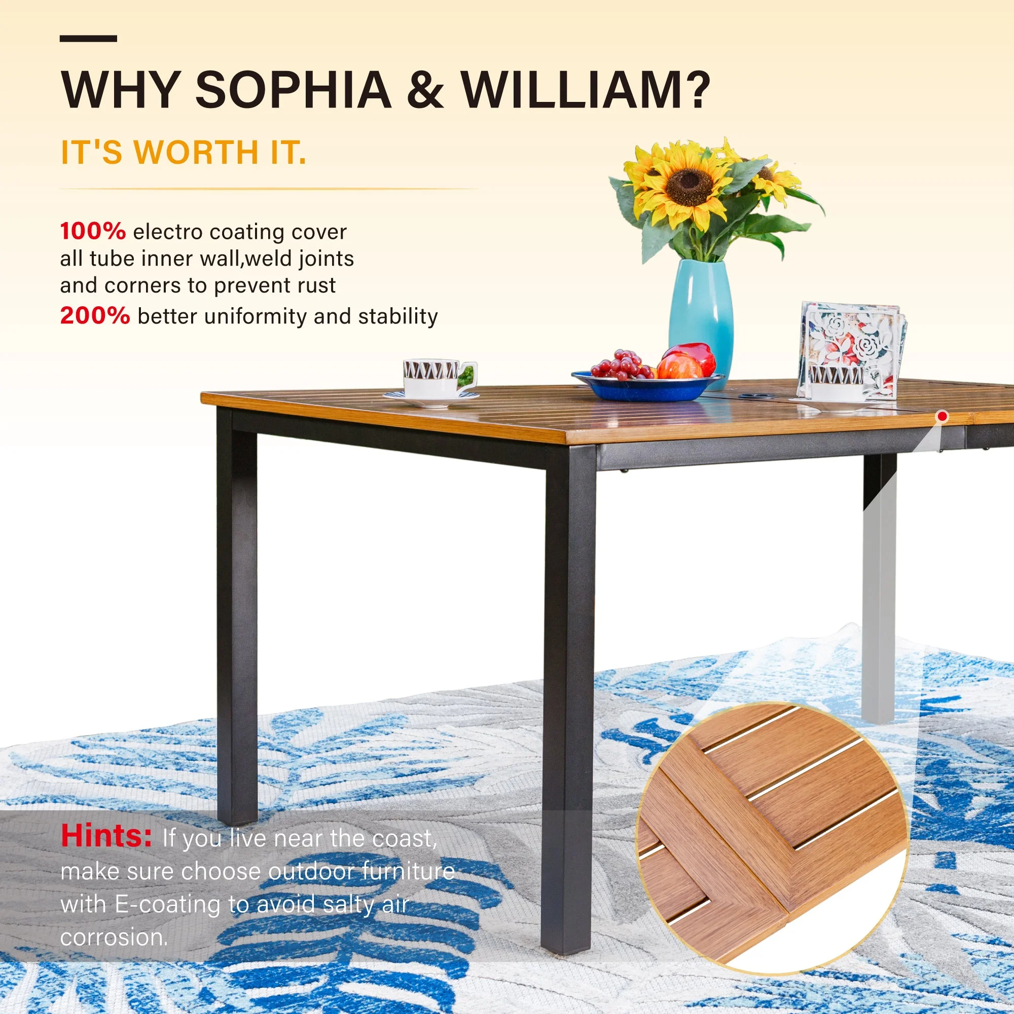 Sophia & William 7-Piece Metal Patio Dining Set Swivel Chairs and Steel Table Set