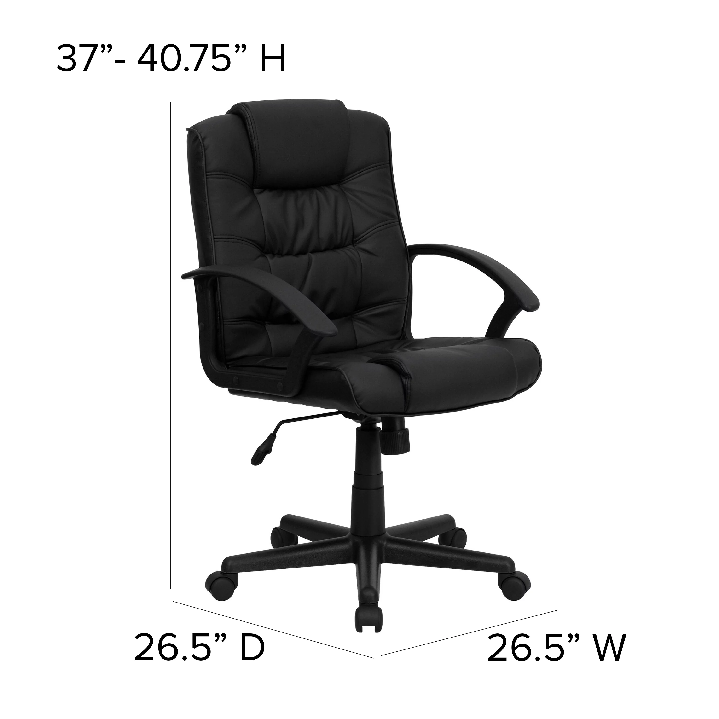 BizChair Mid-Back Black LeatherSoft Ripple and Accent Stitch Upholstered Swivel Task Office Chair with Arms
