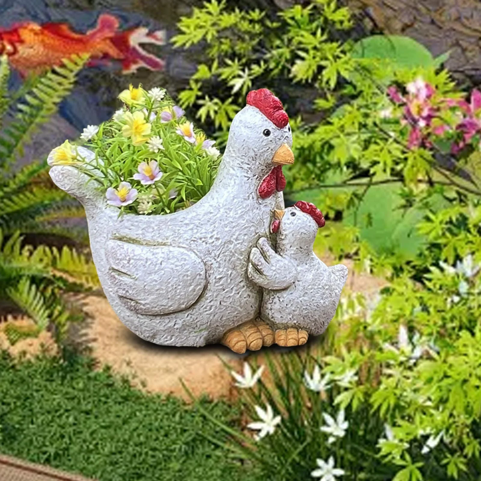 Baoblaze Chicken Ornament Plant Container Resin Flower Pot for Garden Tabletop Indoor
