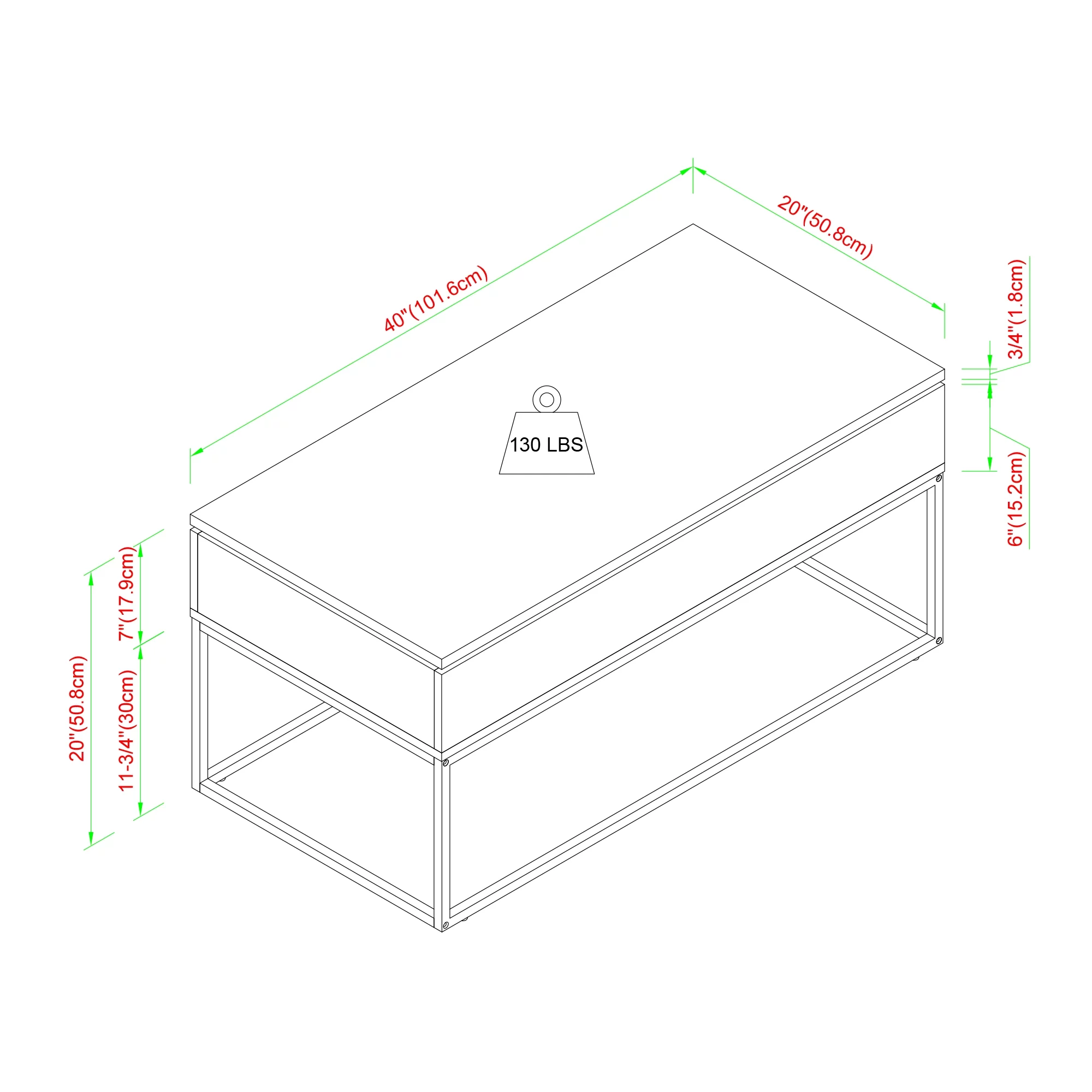 Walker Edison Modern Wood and Metal Lift-Top Coffee Table, Natural