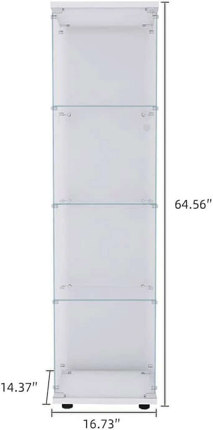 Fulocseny 4 Tier Shelf Glass Door Cabinet in Clear with Door,Easy to Install,Solid Tempered Glass,Curio Cabinet Collection Display Case for Living Room Bedroom Office (White, 64.56” x 16.73”x 14.37”)