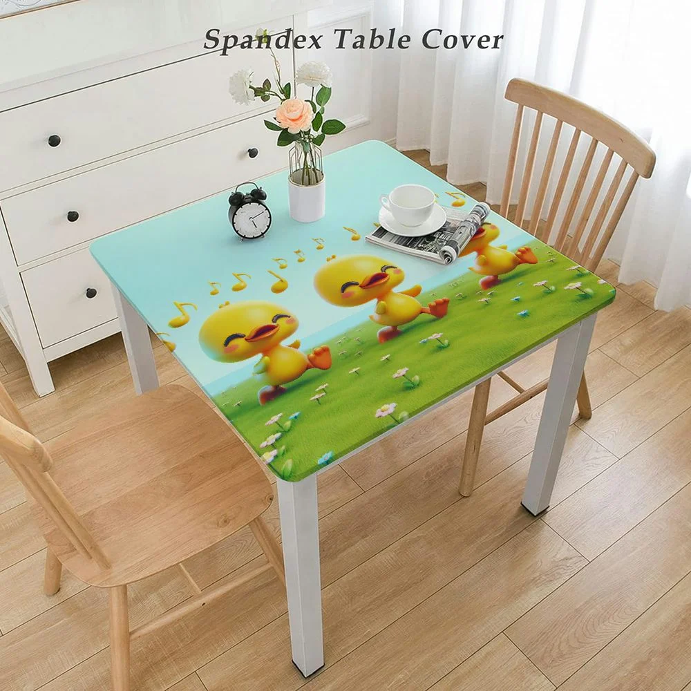 Erxjss Cartoon Tablecloths, Mother Duck and Babies Walking Singing on Meadow Washable Spill Proof Table Cover, for Restaurants Picnic Patio Party Table Decor White